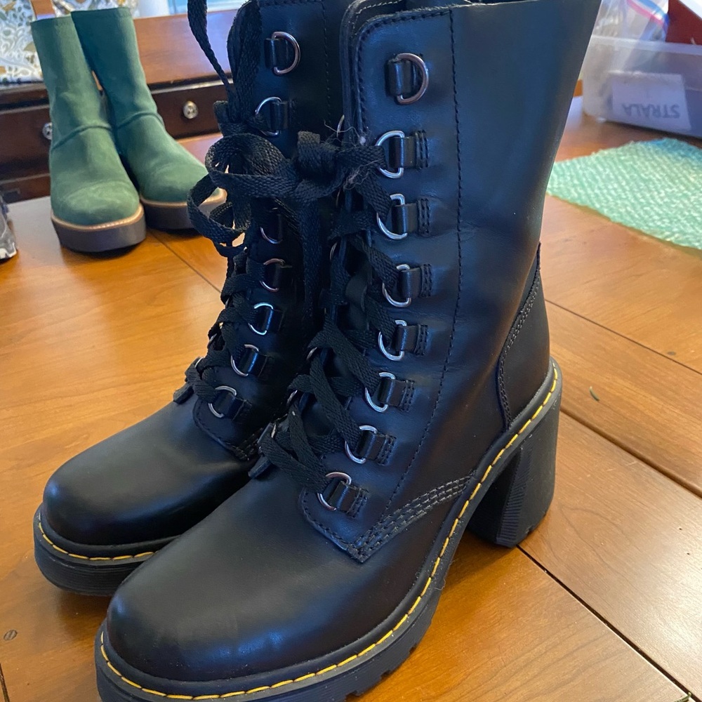 Dr. Martens Black Lace-Up Platform Heeled Boots